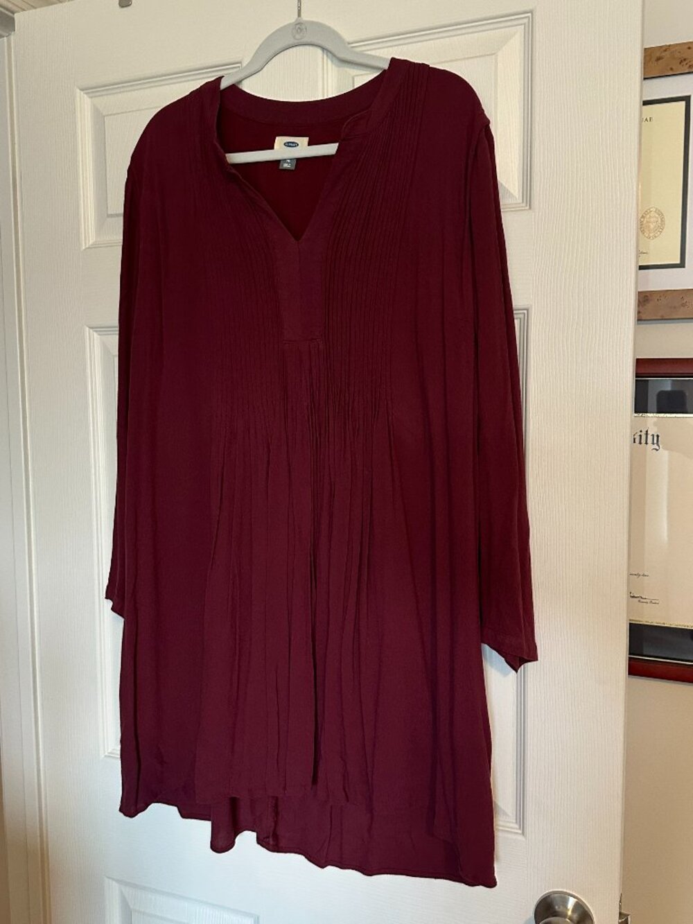 Old Navy Pintuck Swing Dress Women’s Size XL Long Sleeve Maroon